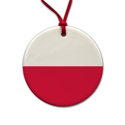 Poland Country Flag Round Ceramic Holiday Christmas Tree Ornament