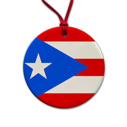 Puerto Rico Country Flag Round Ceramic Holiday Christmas Tree Ornament