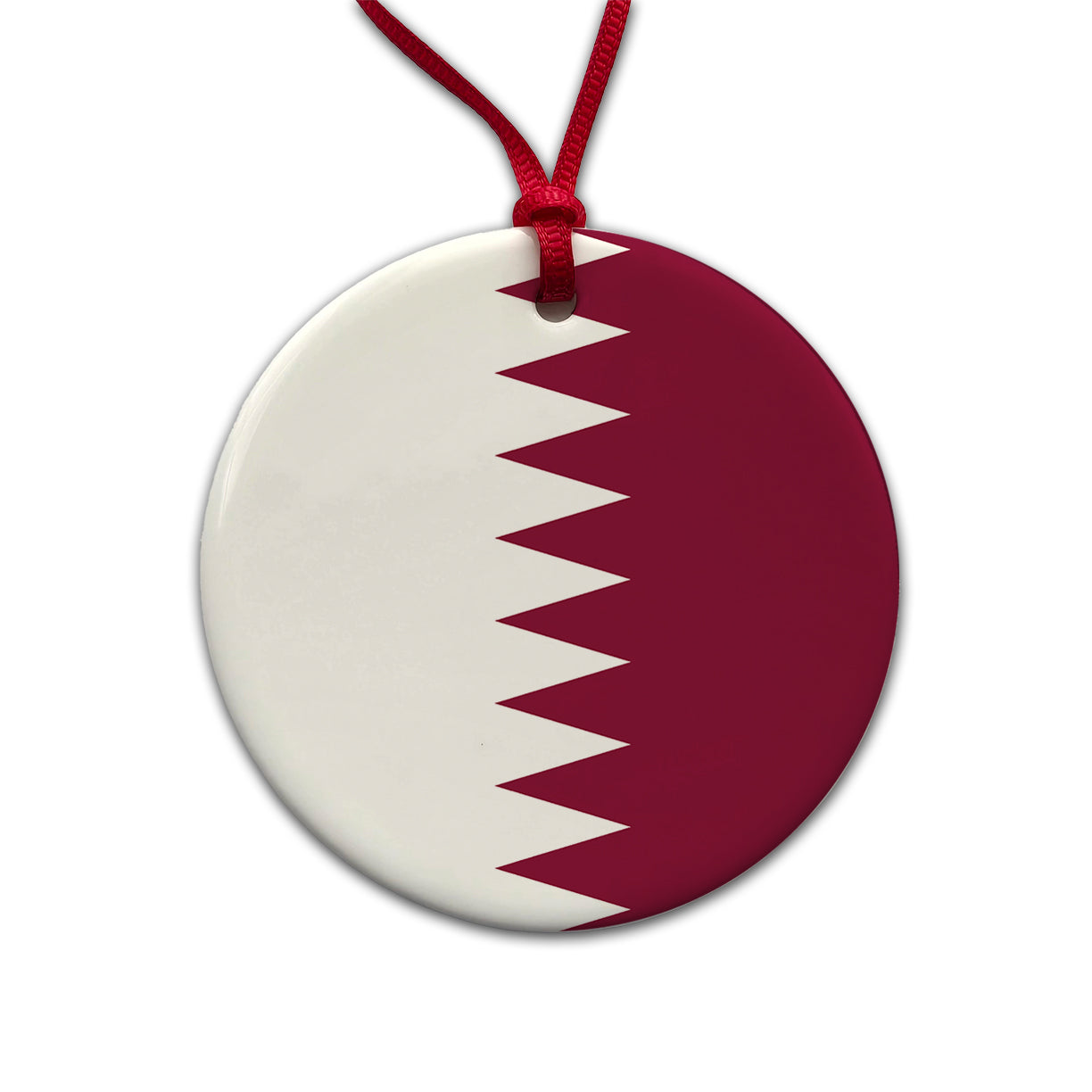 Qatar Country Flag Round Ceramic Holiday Christmas Tree Ornament
