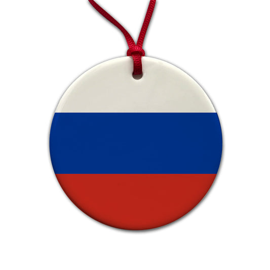 Russian Federation Country Flag Round Ceramic Holiday Christmas Tree Ornament