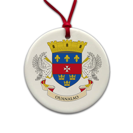 Saint Barthélemy Country Flag Round Ceramic Holiday Christmas Tree Ornament