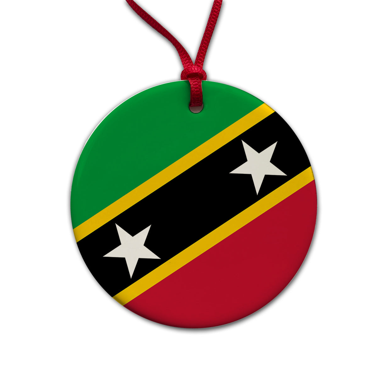 Saint Kitts and Nevis Country Flag Round Ceramic Holiday Christmas Tree Ornament