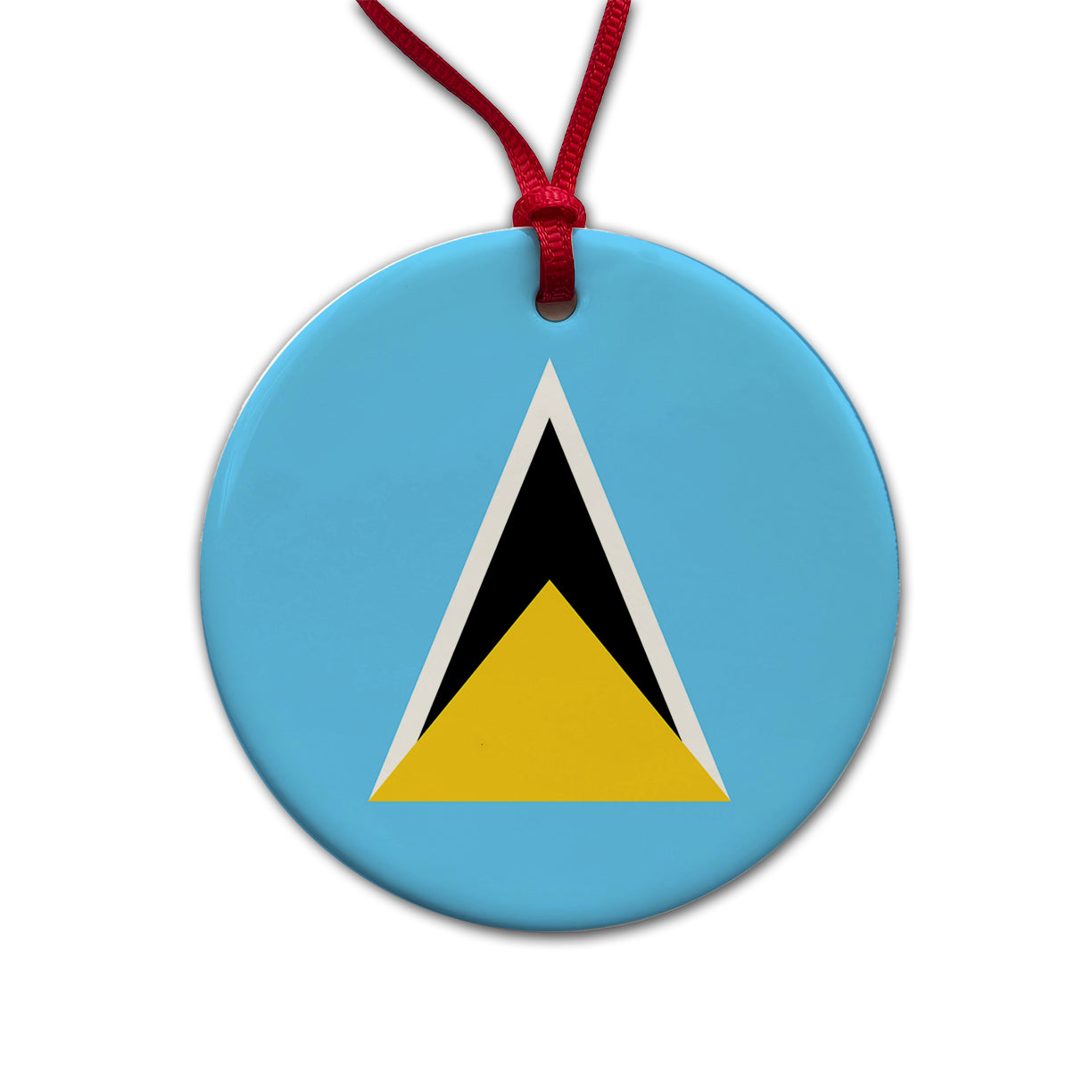Saint Lucia Country Flag Round Ceramic Holiday Christmas Tree Ornament