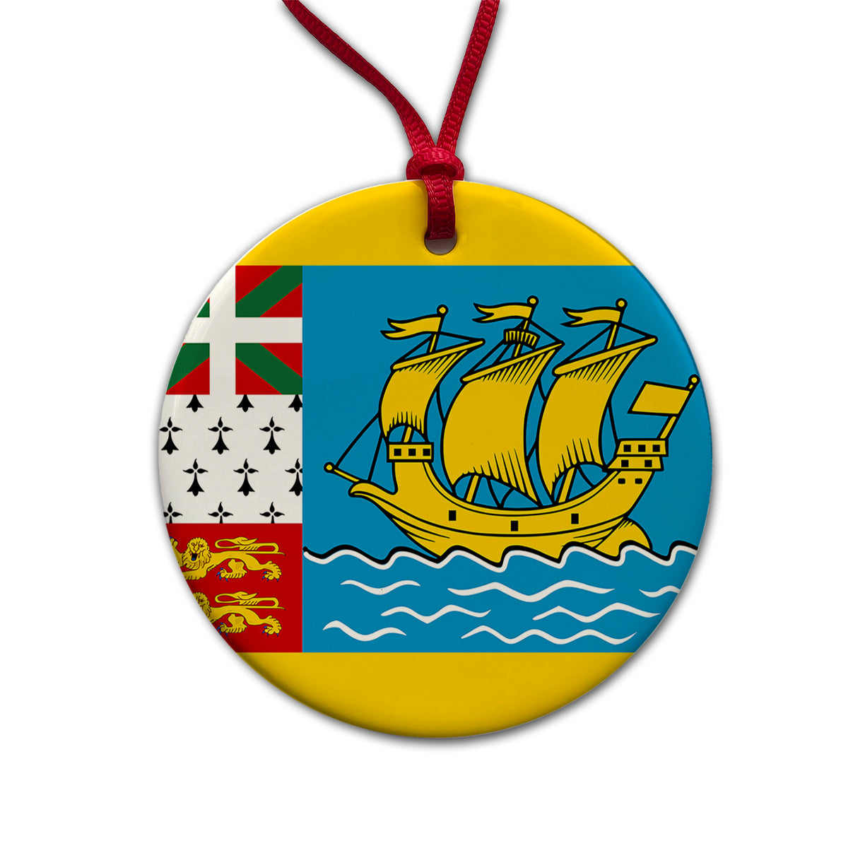 Saint Pierre and Miquelon Country Flag Round Ceramic Holiday Christmas Tree Ornament