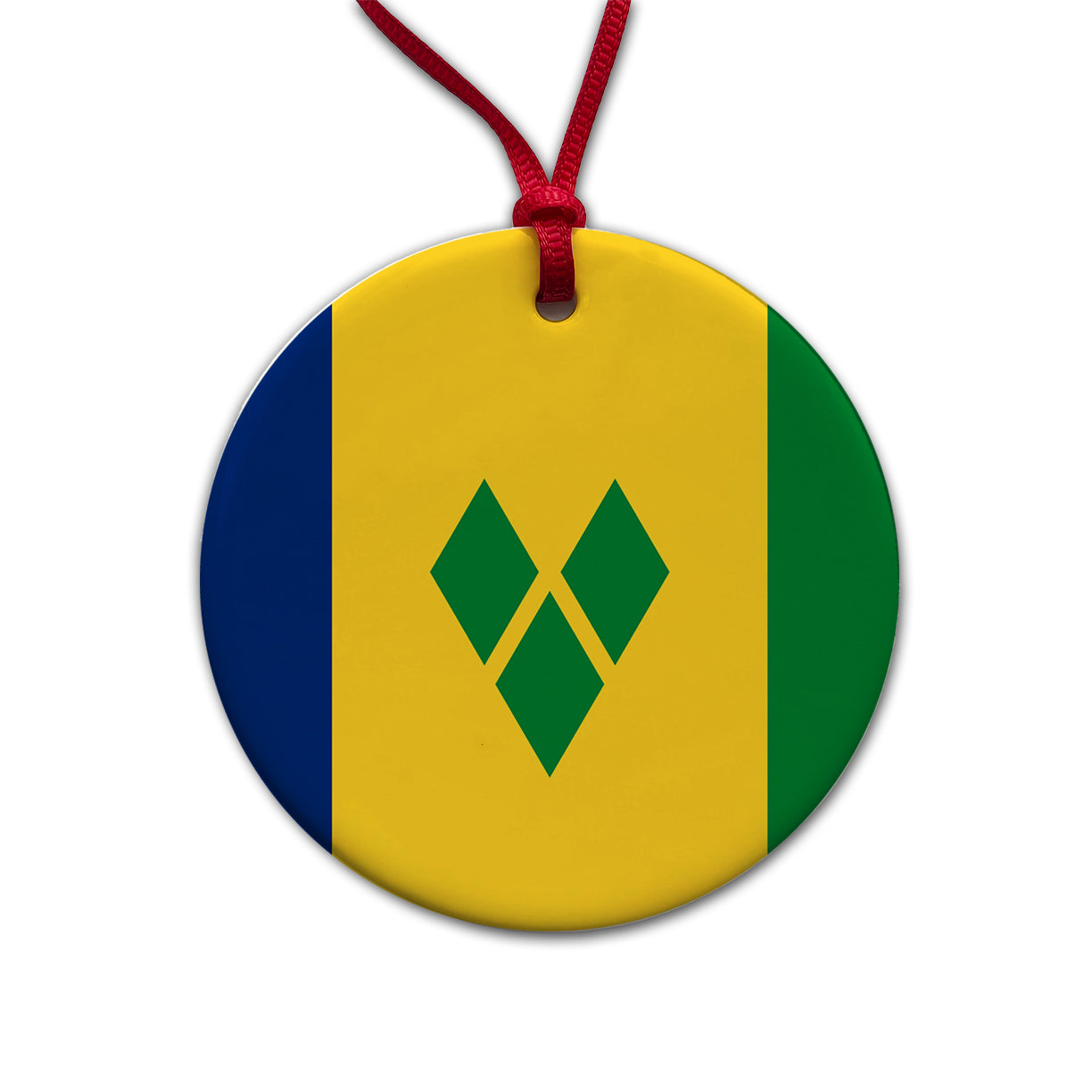Saint Vincent and the Grenadines Country Flag Round Ceramic Holiday Christmas Tree Ornament
