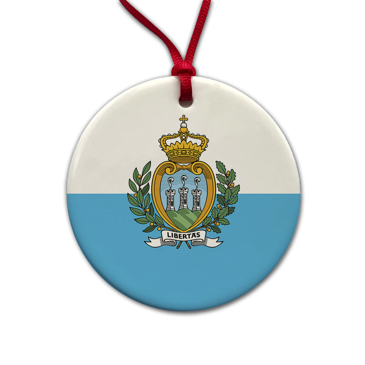 San Marino Country Flag Round Ceramic Holiday Christmas Tree Ornament