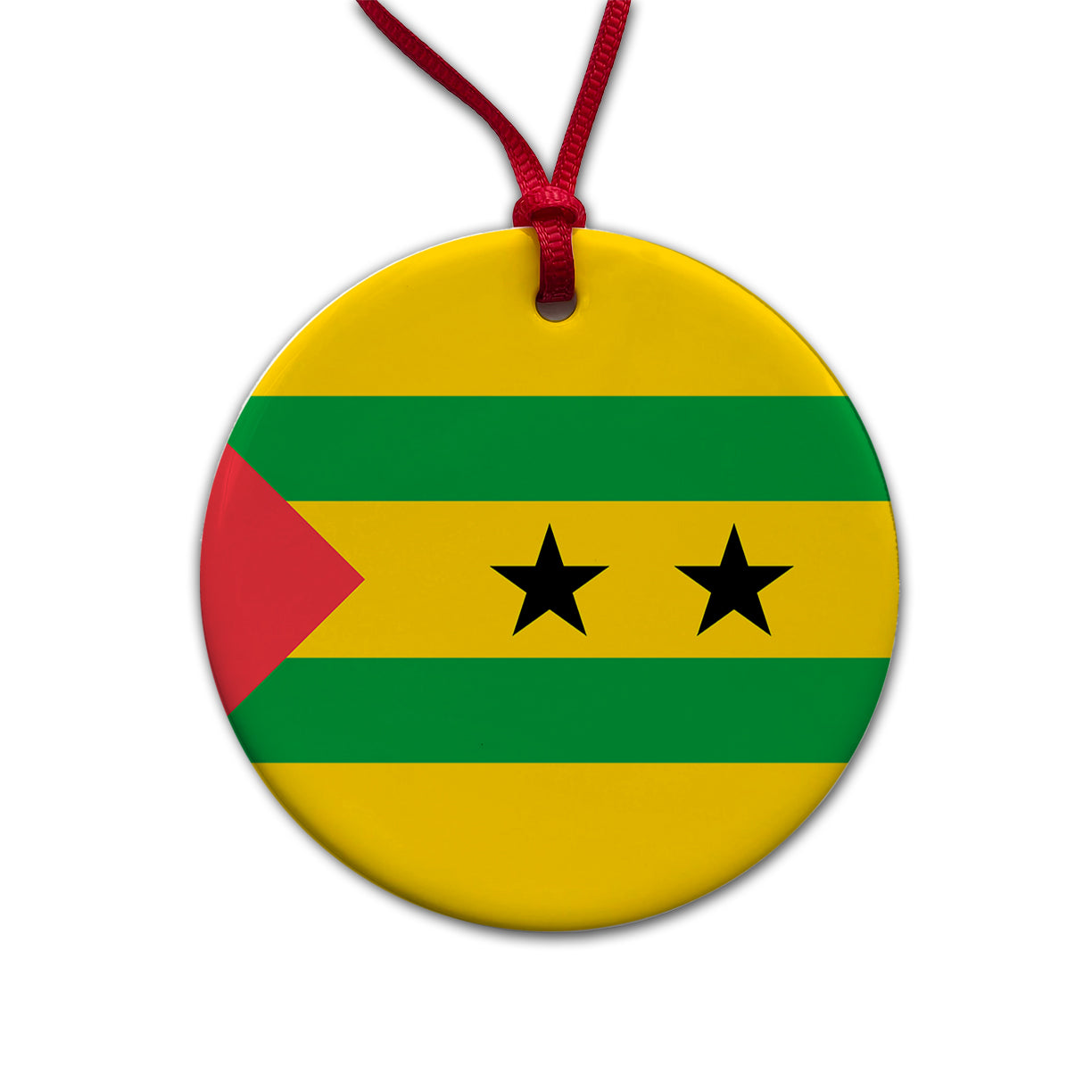 Sao Tome and Principe Country Flag Round Ceramic Holiday Christmas Tree Ornament