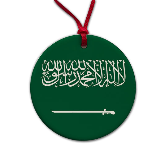 Saudi Arabia Country Flag Round Ceramic Holiday Christmas Tree Ornament