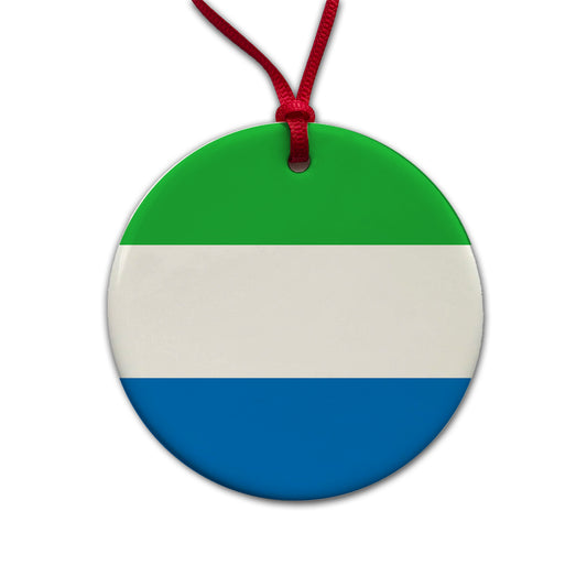 Sierra Leone Country Flag Round Ceramic Holiday Christmas Tree Ornament
