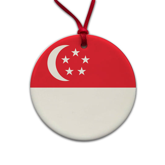 Singapore Country Flag Round Ceramic Holiday Christmas Tree Ornament