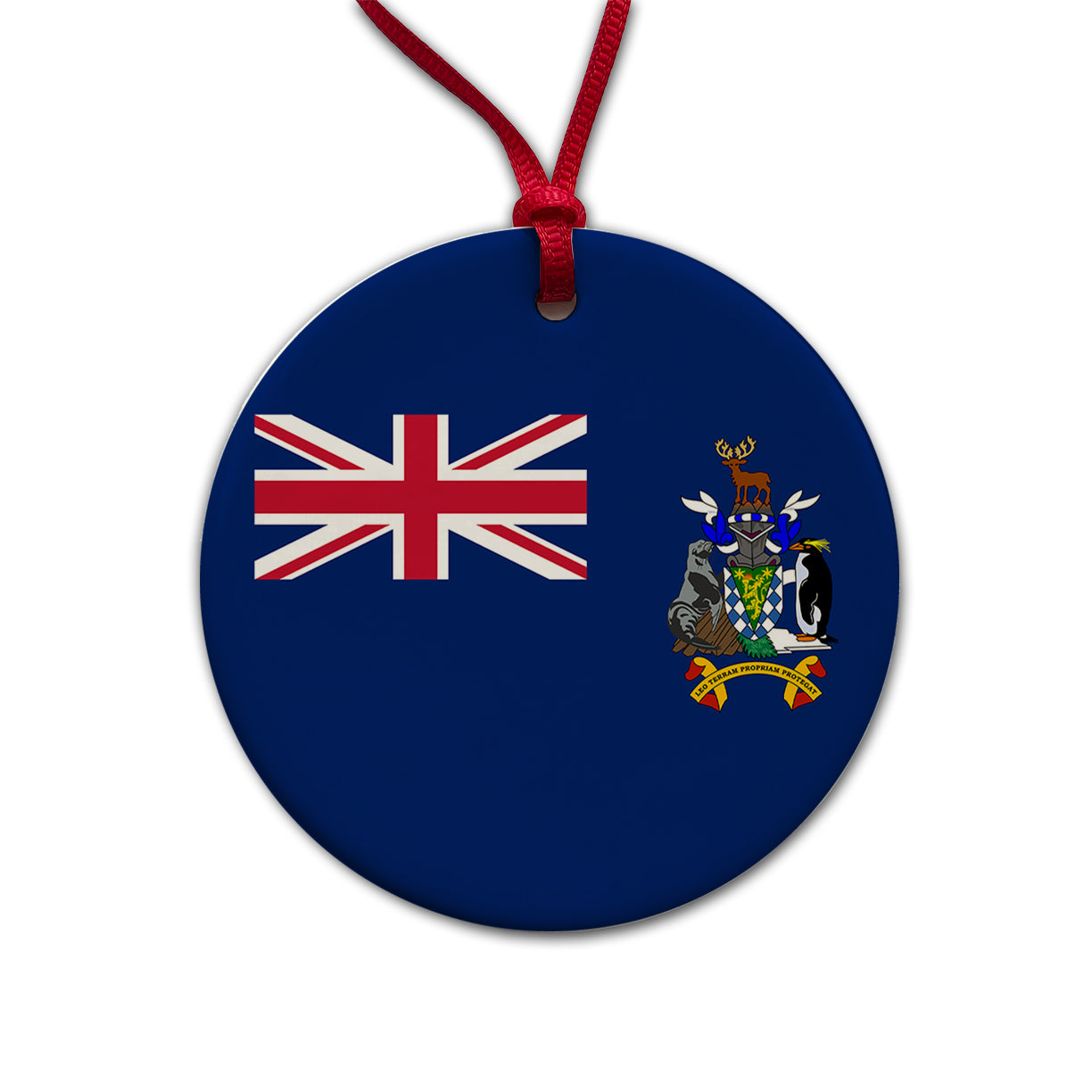 South Georgia and the South Sandwich Islands Country Flag Round Ceramic Holiday Christmas Tree Ornament