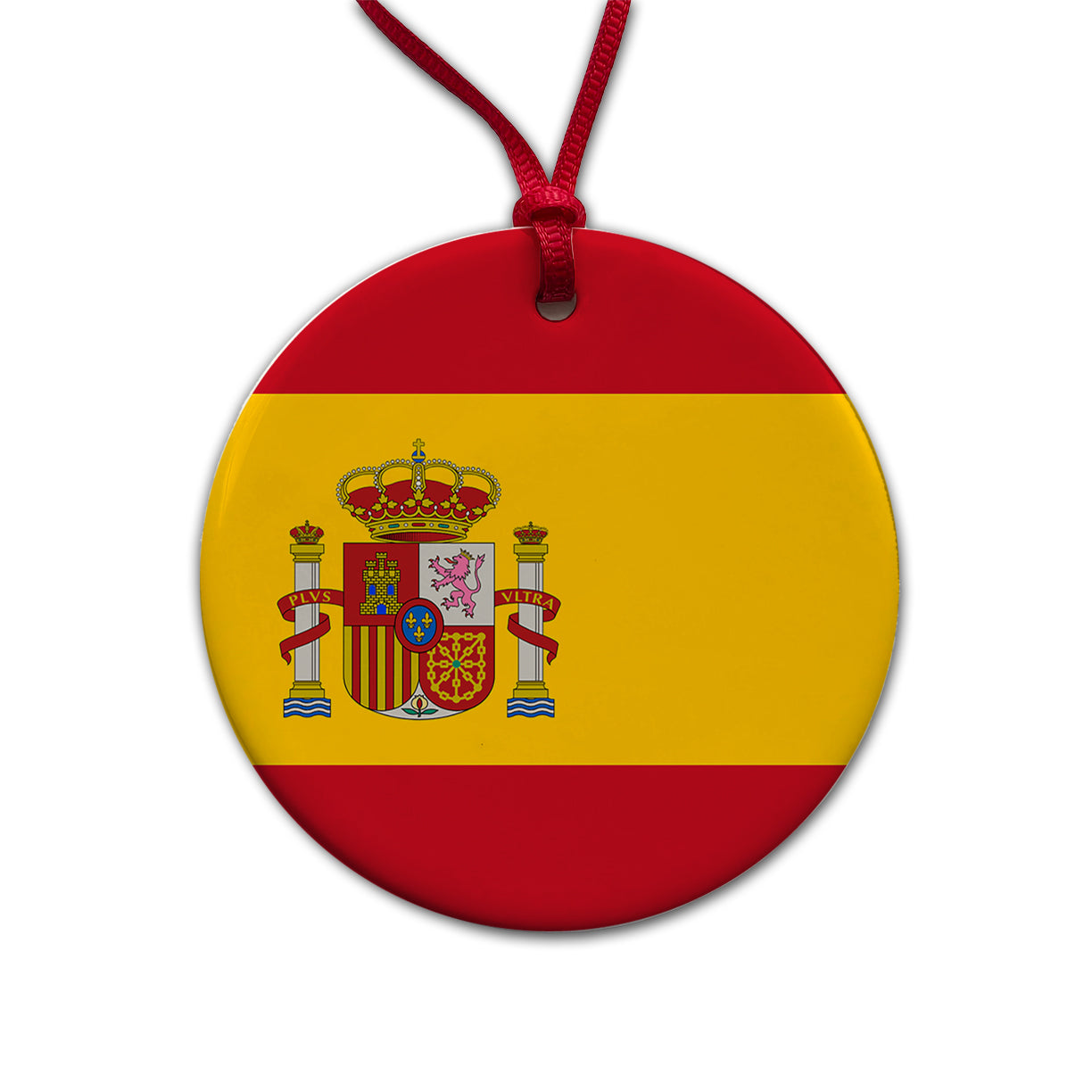 Spain Country Flag Round Ceramic Holiday Christmas Tree Ornament