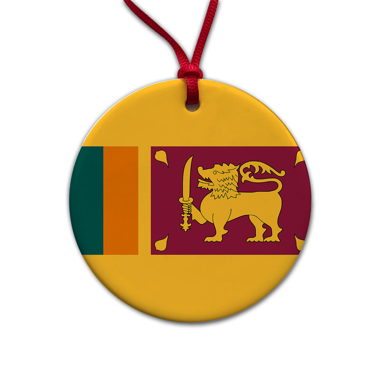 Sri Lanka Country Flag Round Ceramic Holiday Christmas Tree Ornament