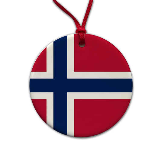 Svalbard and Jan Mayen Country Flag Round Ceramic Holiday Christmas Tree Ornament