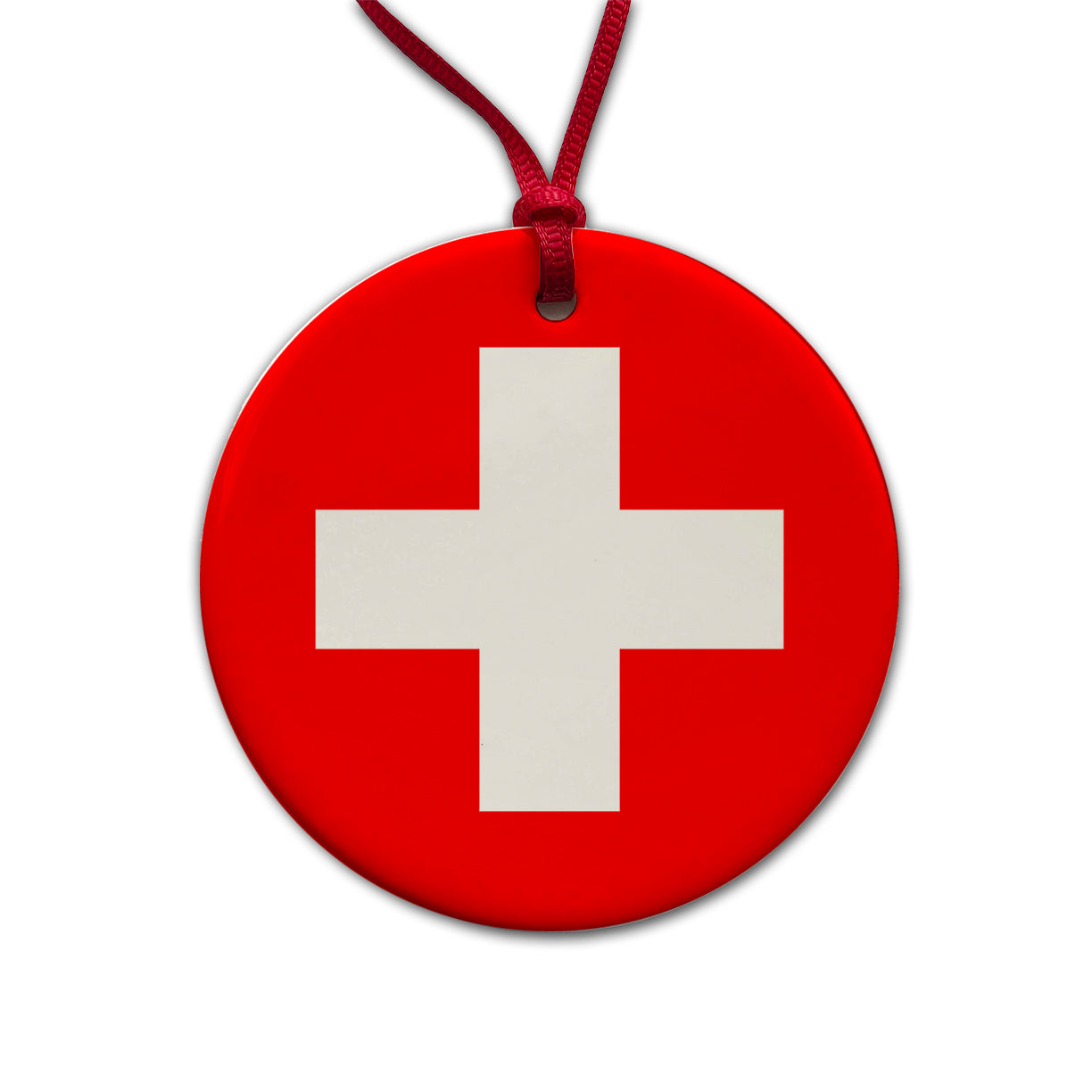Switzerland Country Flag Round Ceramic Holiday Christmas Tree Ornament