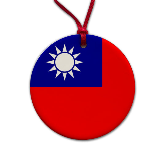 Taiwan Country Flag Round Ceramic Holiday Christmas Tree Ornament