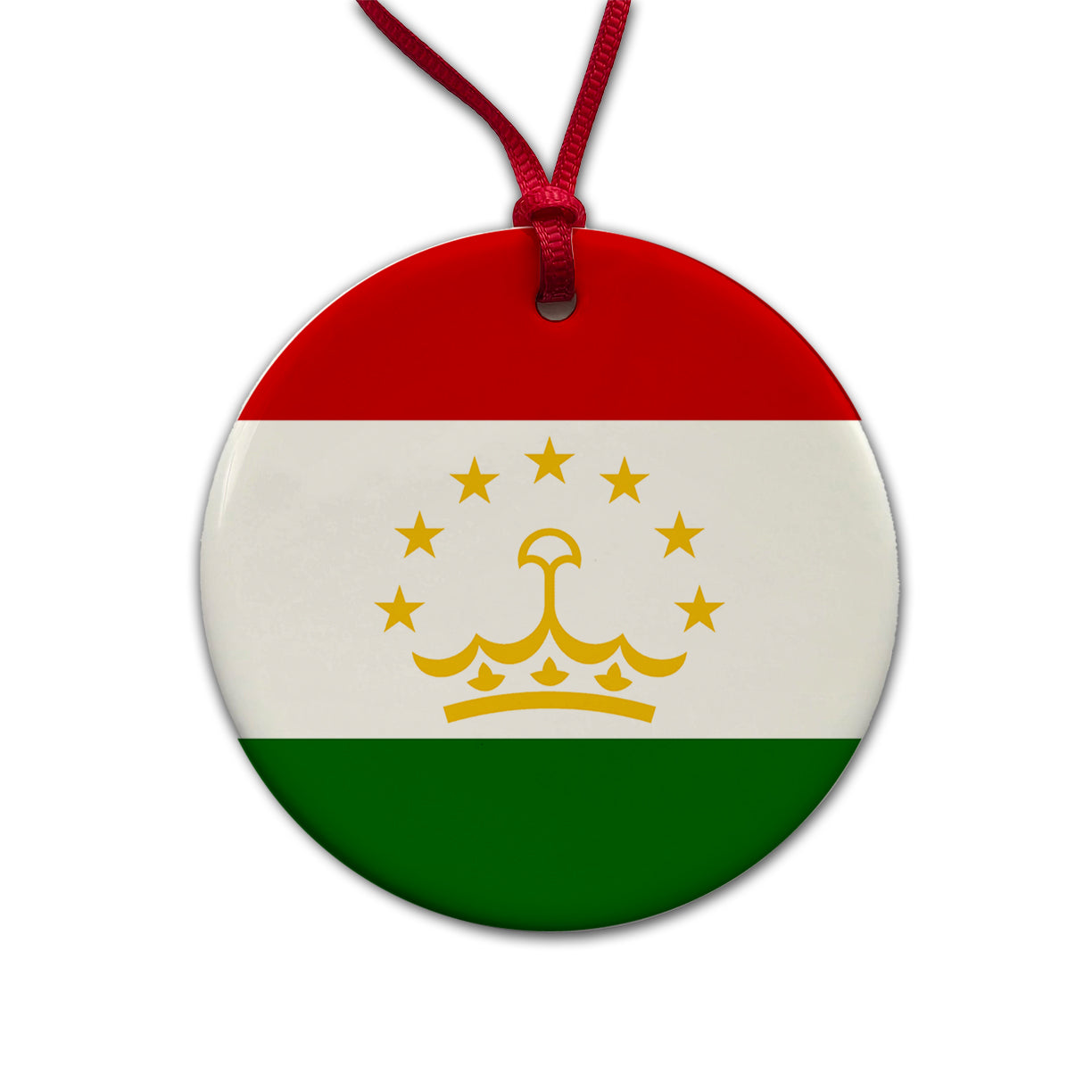 Tajikistan Country Flag Round Ceramic Holiday Christmas Tree Ornament