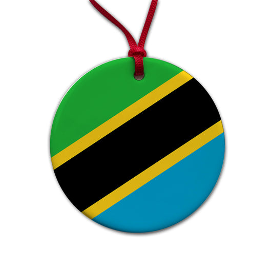 Tanzania, United Republic of Country Flag Round Ceramic Holiday Christmas Tree Ornament