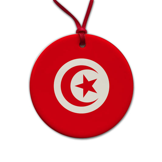 Tunisia Country Flag Round Ceramic Holiday Christmas Tree Ornament