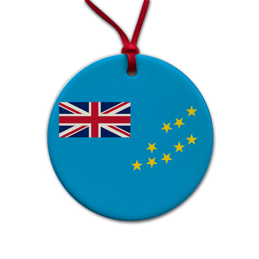 Tuvalu Country Flag Round Ceramic Holiday Christmas Tree Ornament