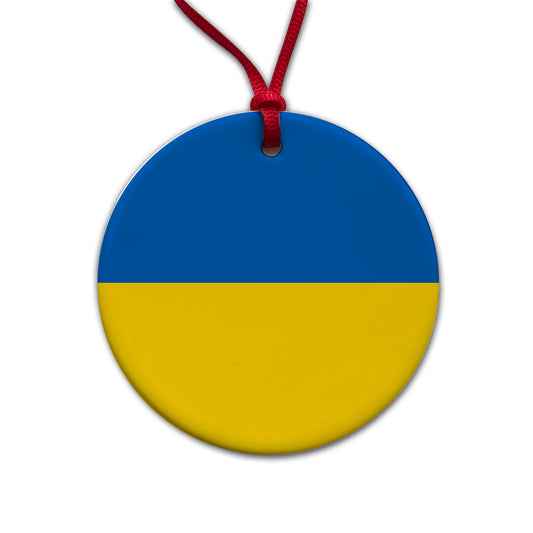 Ukraine Country Flag Round Ceramic Holiday Christmas Tree Ornament