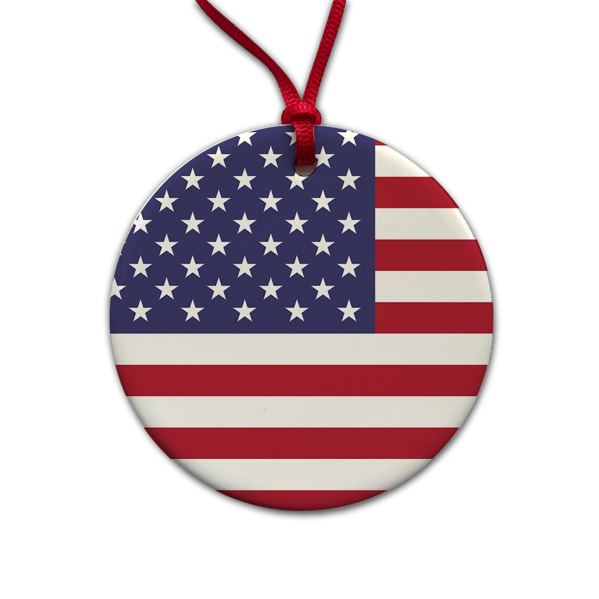 United States of America Country Flag Round Ceramic Holiday Christmas Tree Ornament