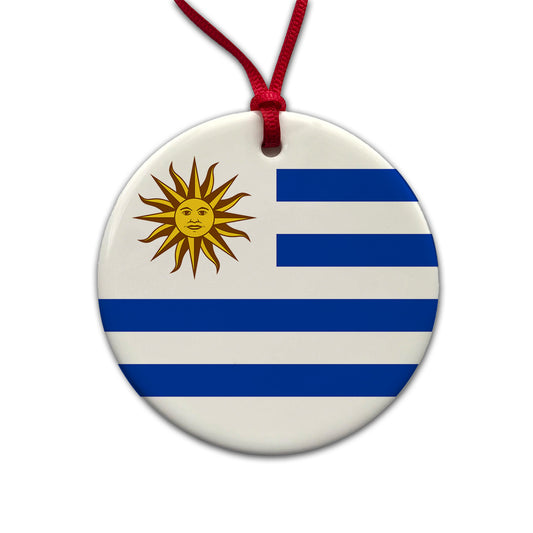 Uruguay Country Flag Round Ceramic Holiday Christmas Tree Ornament