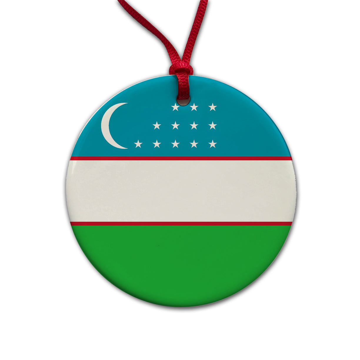Uzbekistan Country Flag Round Ceramic Holiday Christmas Tree Ornament