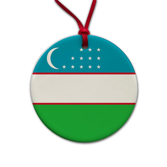 Uzbekistan Country Flag Round Ceramic Holiday Christmas Tree Ornament