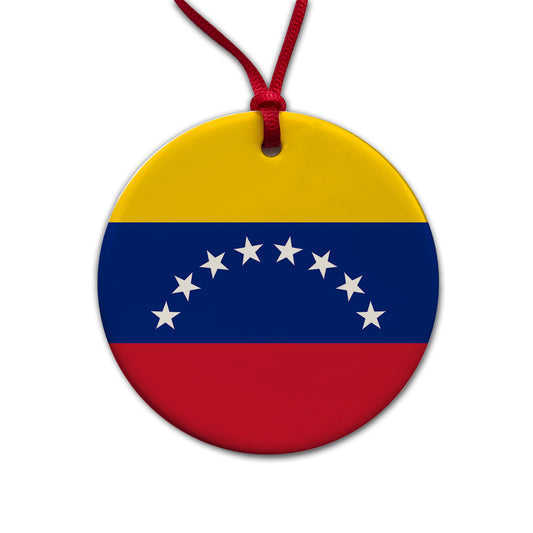Venezuela Country Flag Round Ceramic Holiday Christmas Tree Ornament