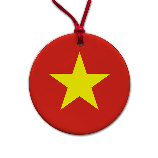 Viet Nam Country Flag Round Ceramic Holiday Christmas Tree Ornament