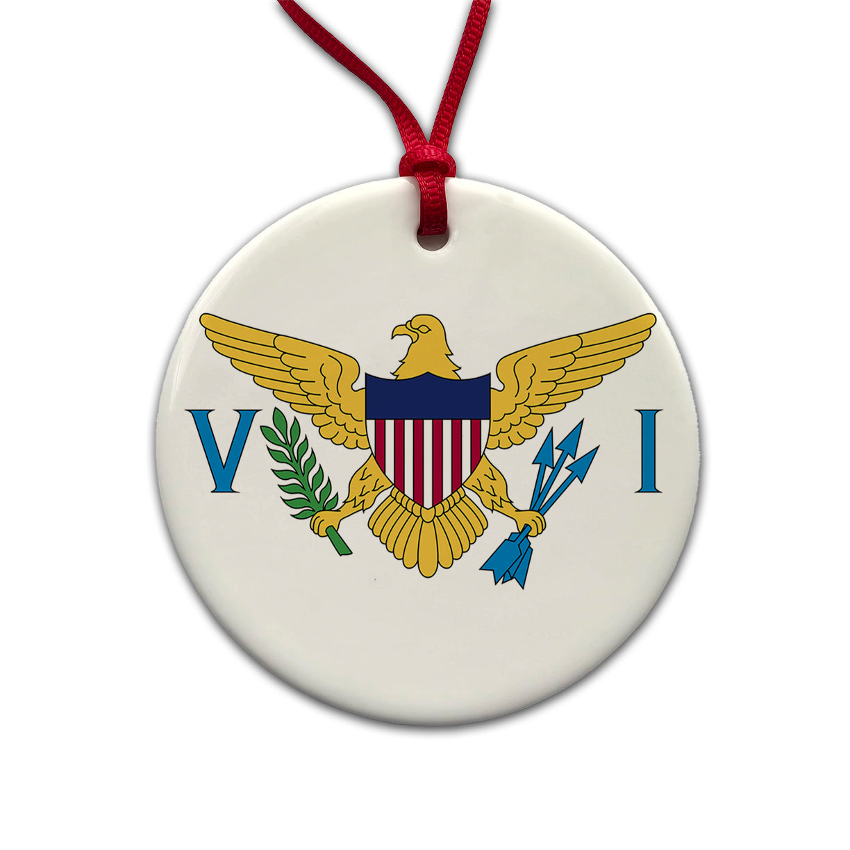Virgin Islands (U.S.) Country Flag Round Ceramic Holiday Christmas Tree Ornament