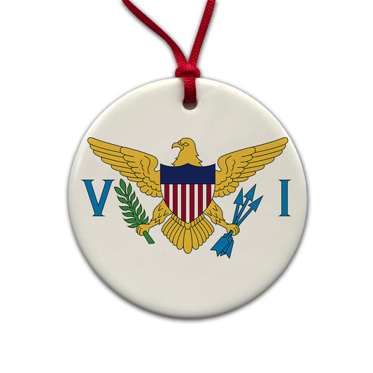 Virgin Islands (U.S.) Country Flag Round Ceramic Holiday Christmas Tree Ornament