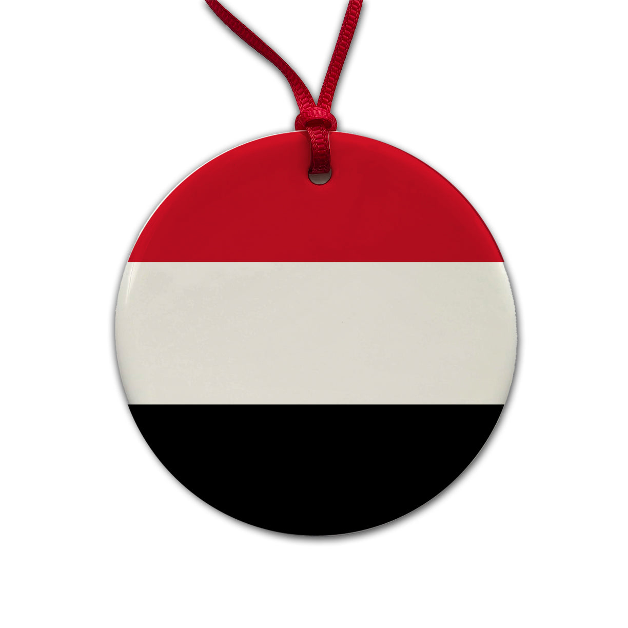 Yemen Country Flag Round Ceramic Holiday Christmas Tree Ornament