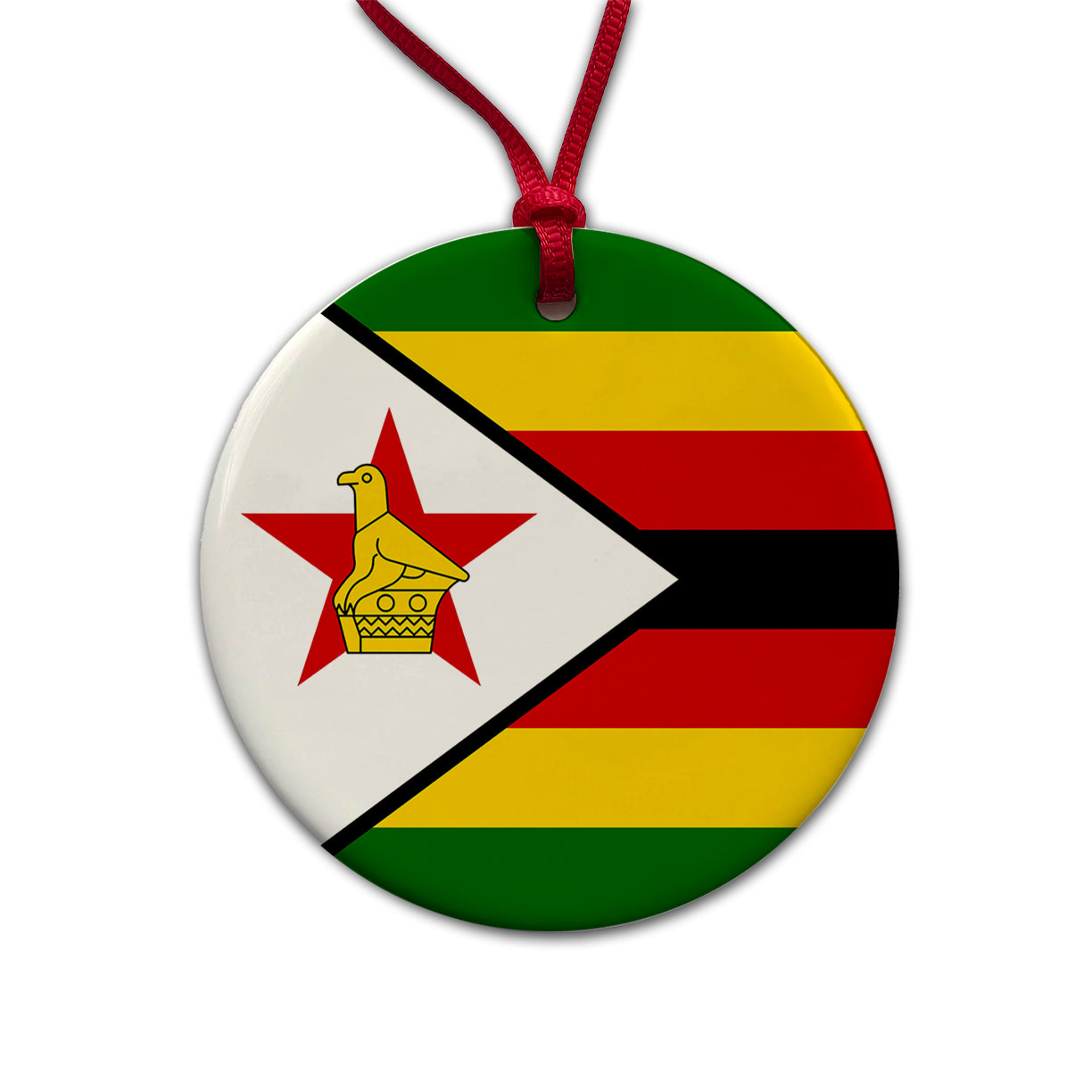 Zimbabwe Country Flag Round Ceramic Holiday Christmas Tree Ornament