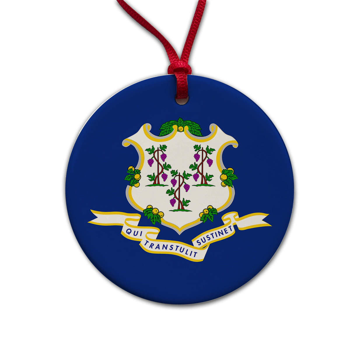 Connecticut CT State Flag Round Ceramic Holiday Christmas Tree Ornament