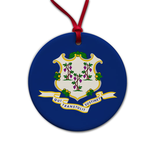 Connecticut CT State Flag Round Ceramic Holiday Christmas Tree Ornament