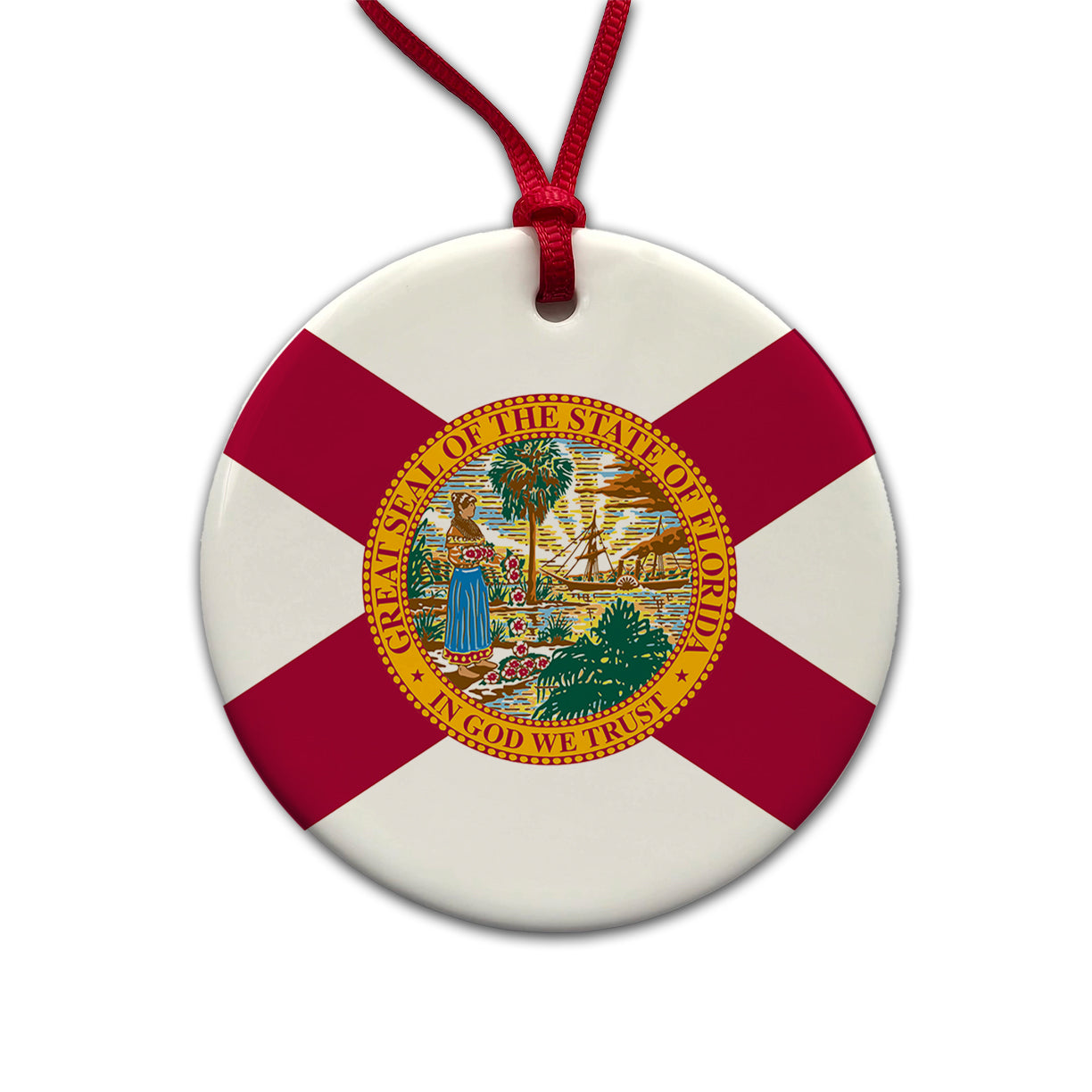 Florida FL State Flag Round Ceramic Holiday Christmas Tree Ornament
