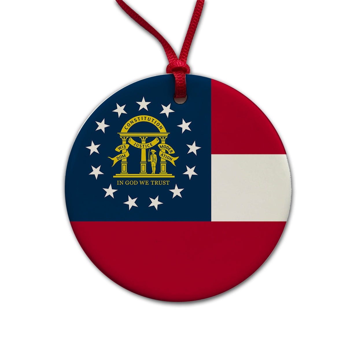Georgia GA State Flag Round Ceramic Holiday Christmas Tree Ornament