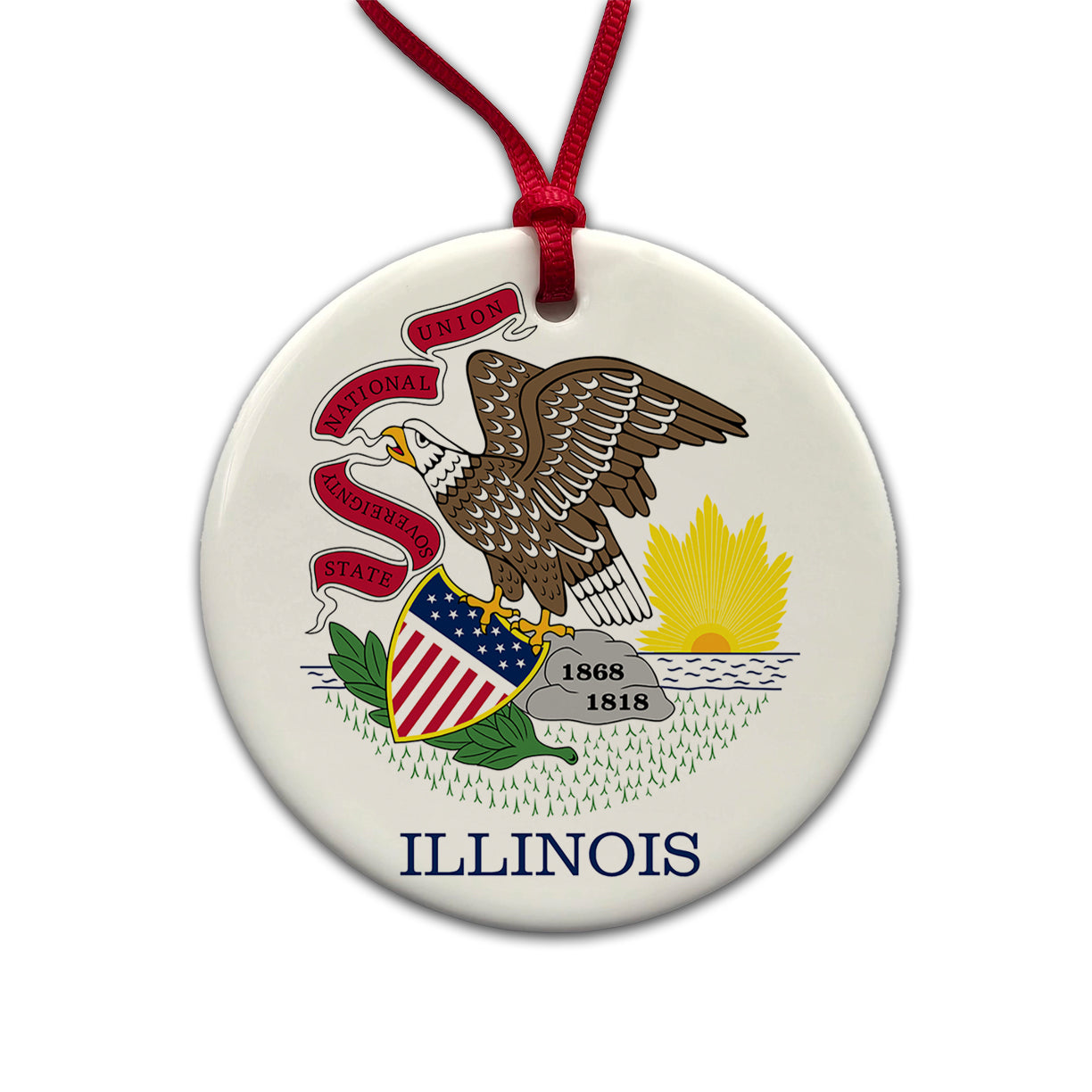 Illinois IL State Flag Round Ceramic Holiday Christmas Tree Ornament