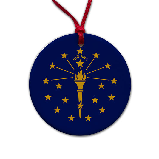 Indiana IN State Flag Round Ceramic Holiday Christmas Tree Ornament