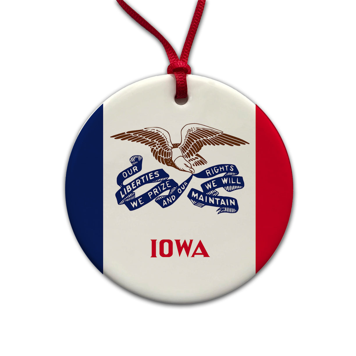 Iowa IA State Flag Round Ceramic Holiday Christmas Tree Ornament