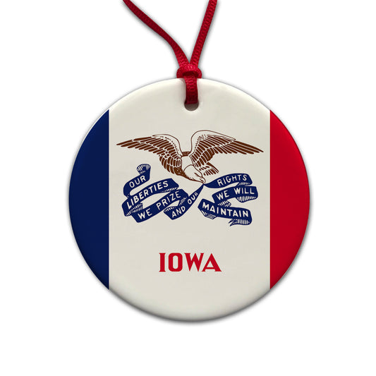 Iowa IA State Flag Round Ceramic Holiday Christmas Tree Ornament