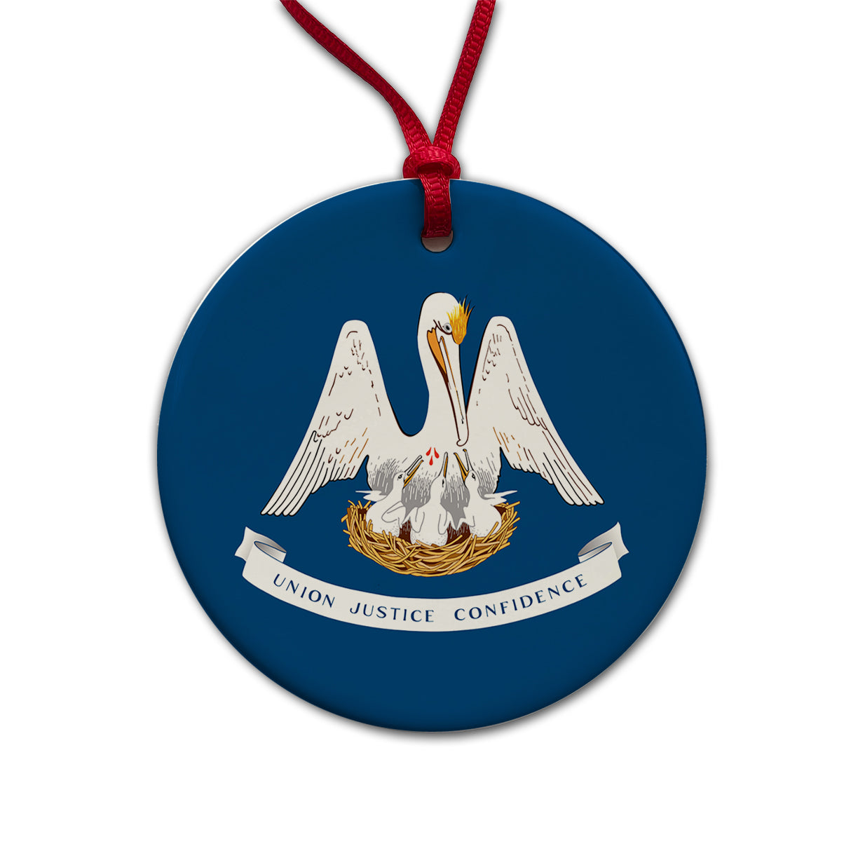 Louisiana LA State Flag Round Ceramic Holiday Christmas Tree Ornament