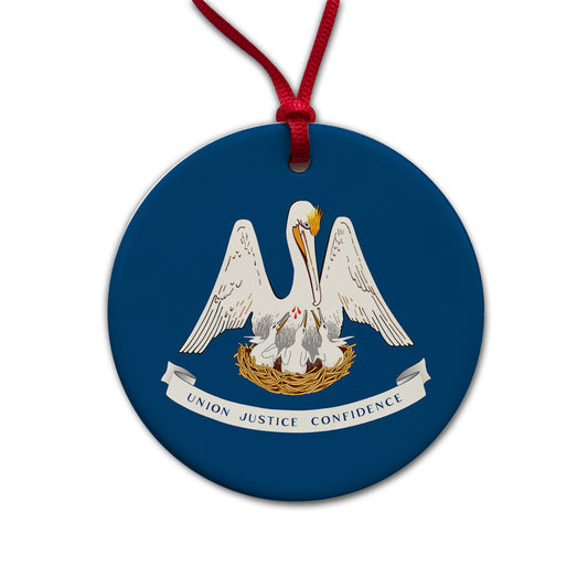 Louisiana LA State Flag Round Ceramic Holiday Christmas Tree Ornament