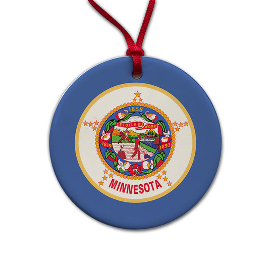 Minnesota MN State Flag Round Ceramic Holiday Christmas Tree Ornament