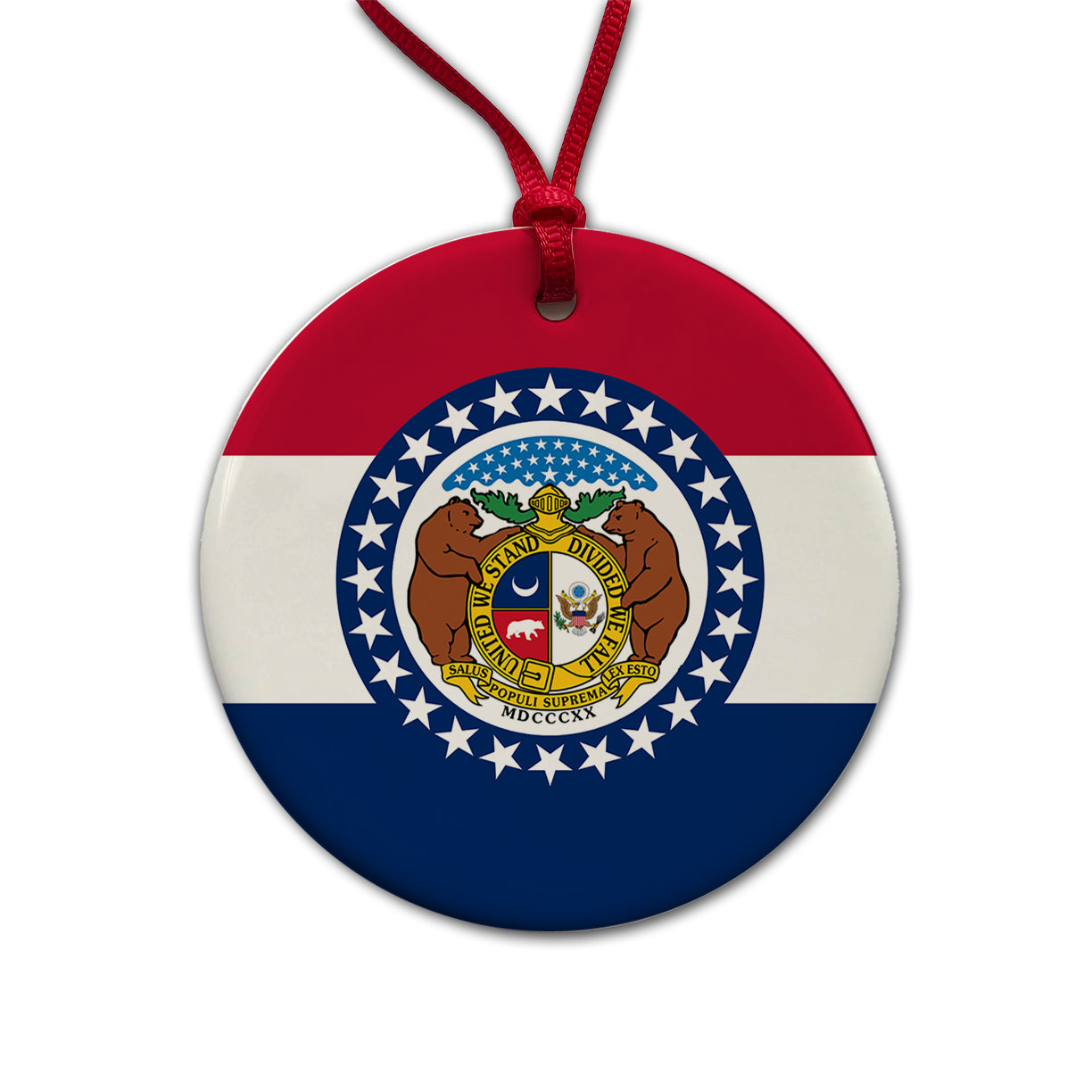 Missouri MO State Flag Round Ceramic Holiday Christmas Tree Ornament