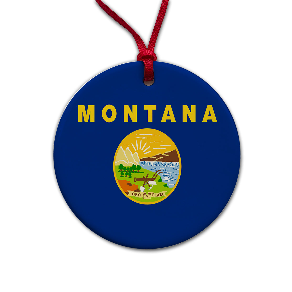 Montana MT State Flag Round Ceramic Holiday Christmas Tree Ornament