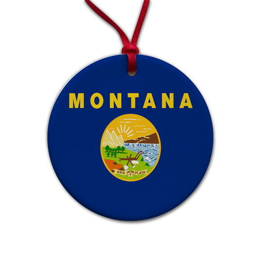 Montana MT State Flag Round Ceramic Holiday Christmas Tree Ornament