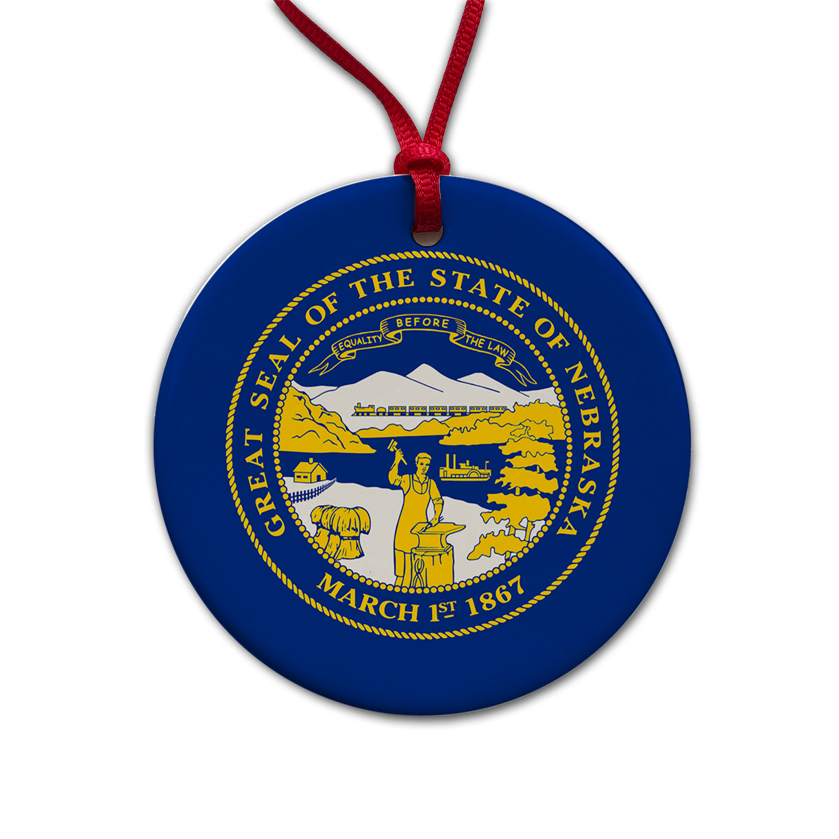 Nebraska NE State Flag Round Ceramic Holiday Christmas Tree Ornament